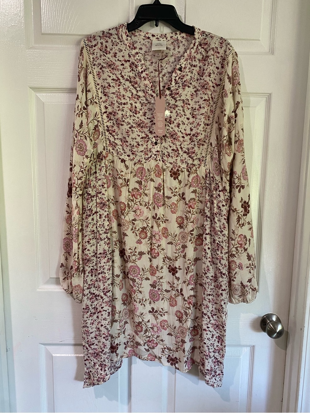 Knox Rose Medium Floral Dress Peasant Boho Cottagecore Prairie NWT Pink Cream